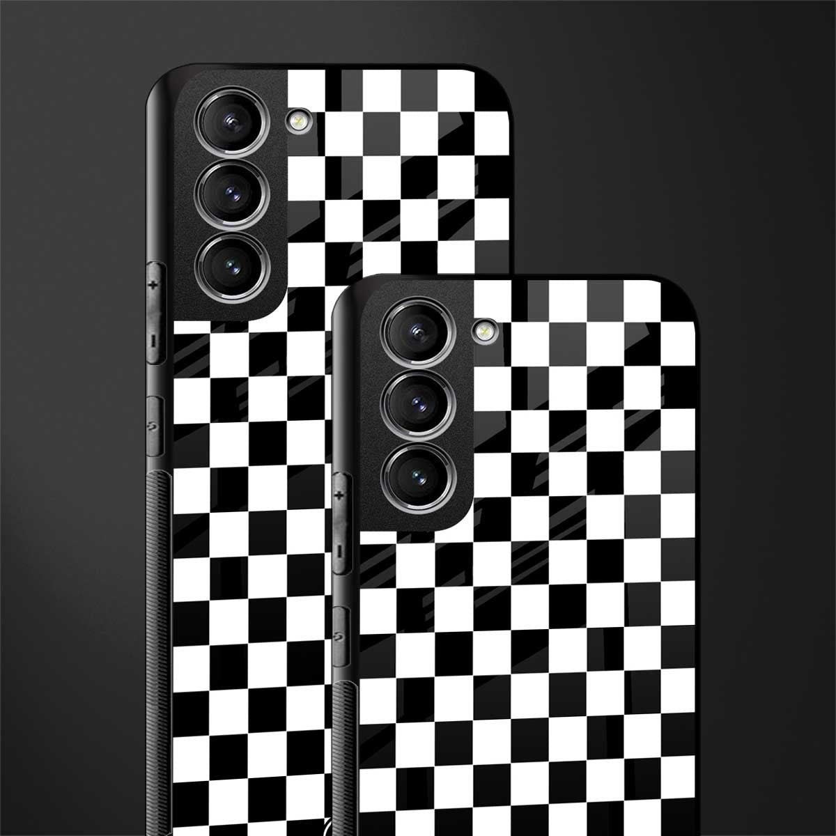 black & white check pattern glass case for samsung galaxy s21 fe 5g image-2