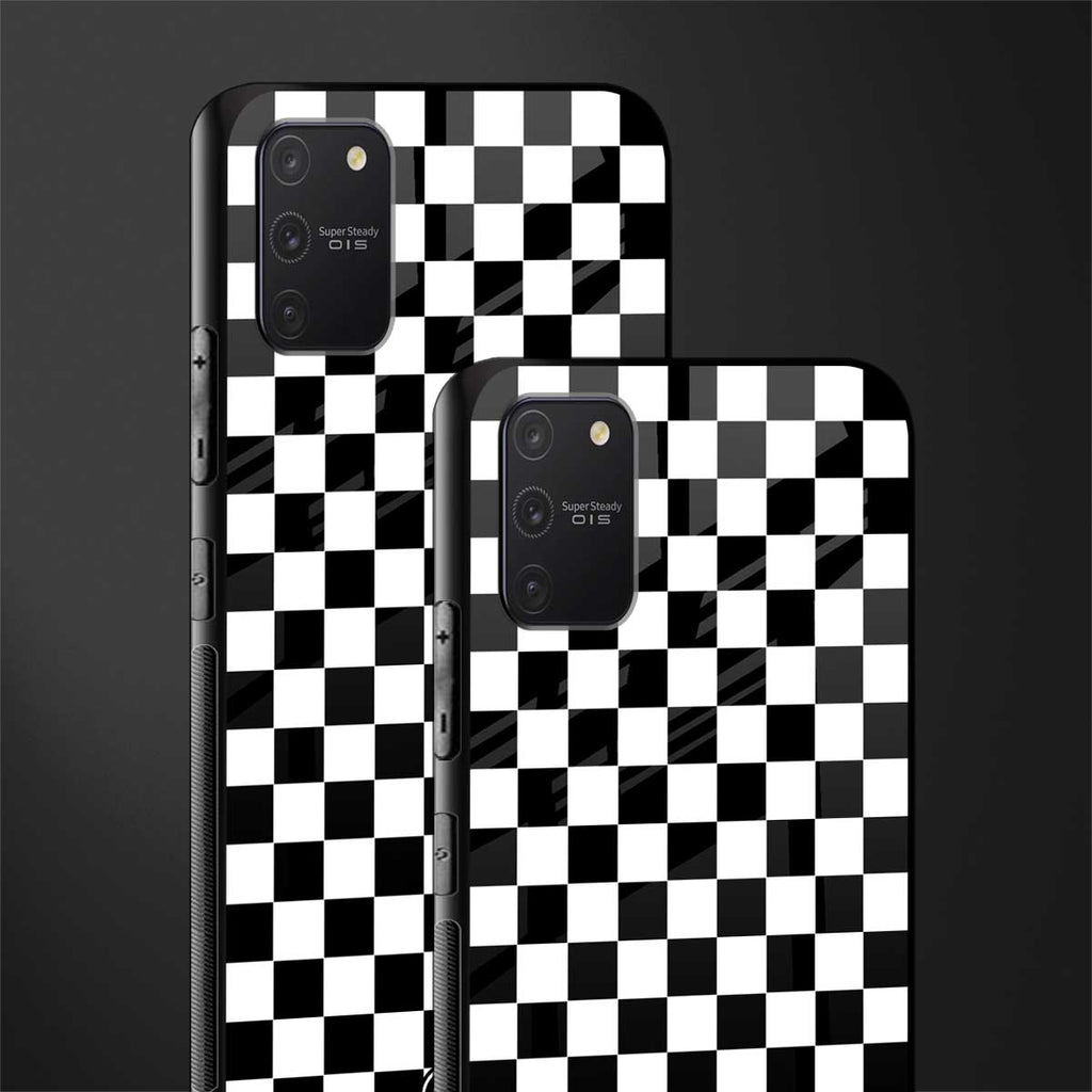 black & white check pattern glass case for samsung galaxy s10 lite image-2