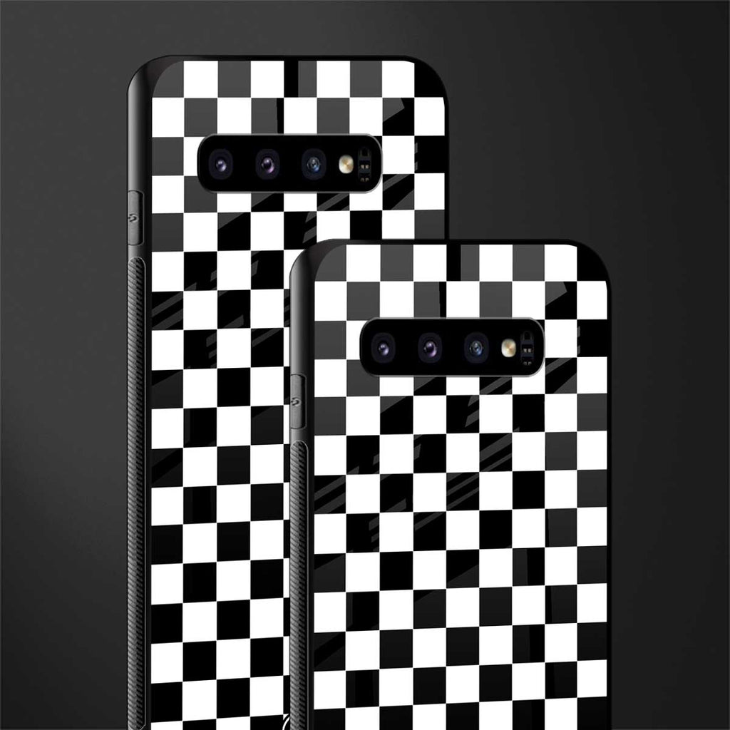 black & white check pattern glass case for samsung galaxy s10 image-2