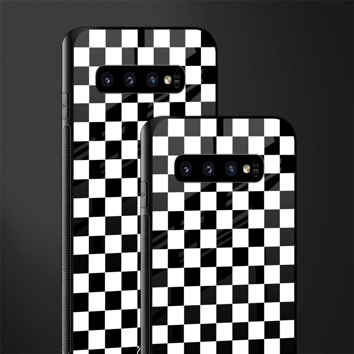 black & white check pattern glass case for samsung galaxy s10 image-2