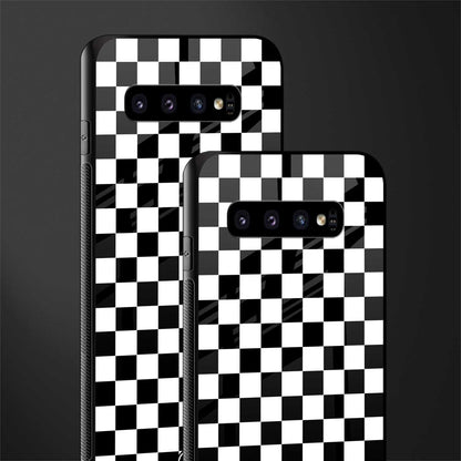 black & white check pattern glass case for samsung galaxy s10 plus image-2