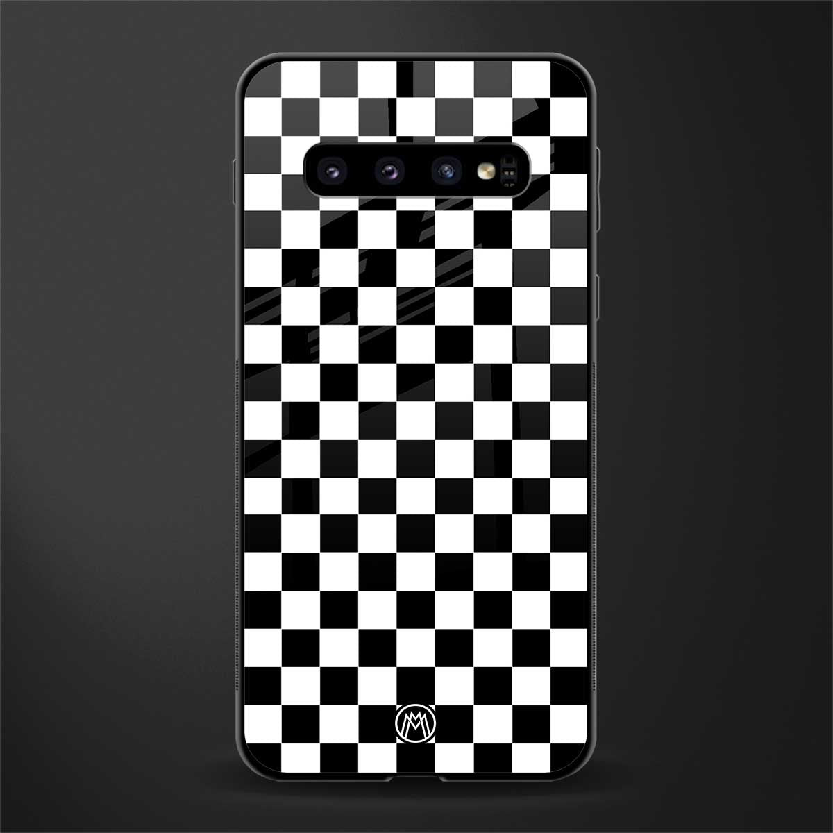 black & white check pattern glass case for samsung galaxy s10 image