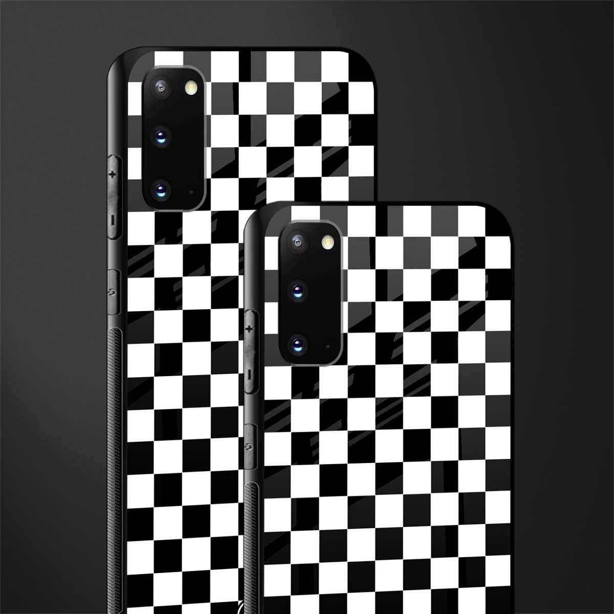 black & white check pattern glass case for samsung galaxy s20 image-2