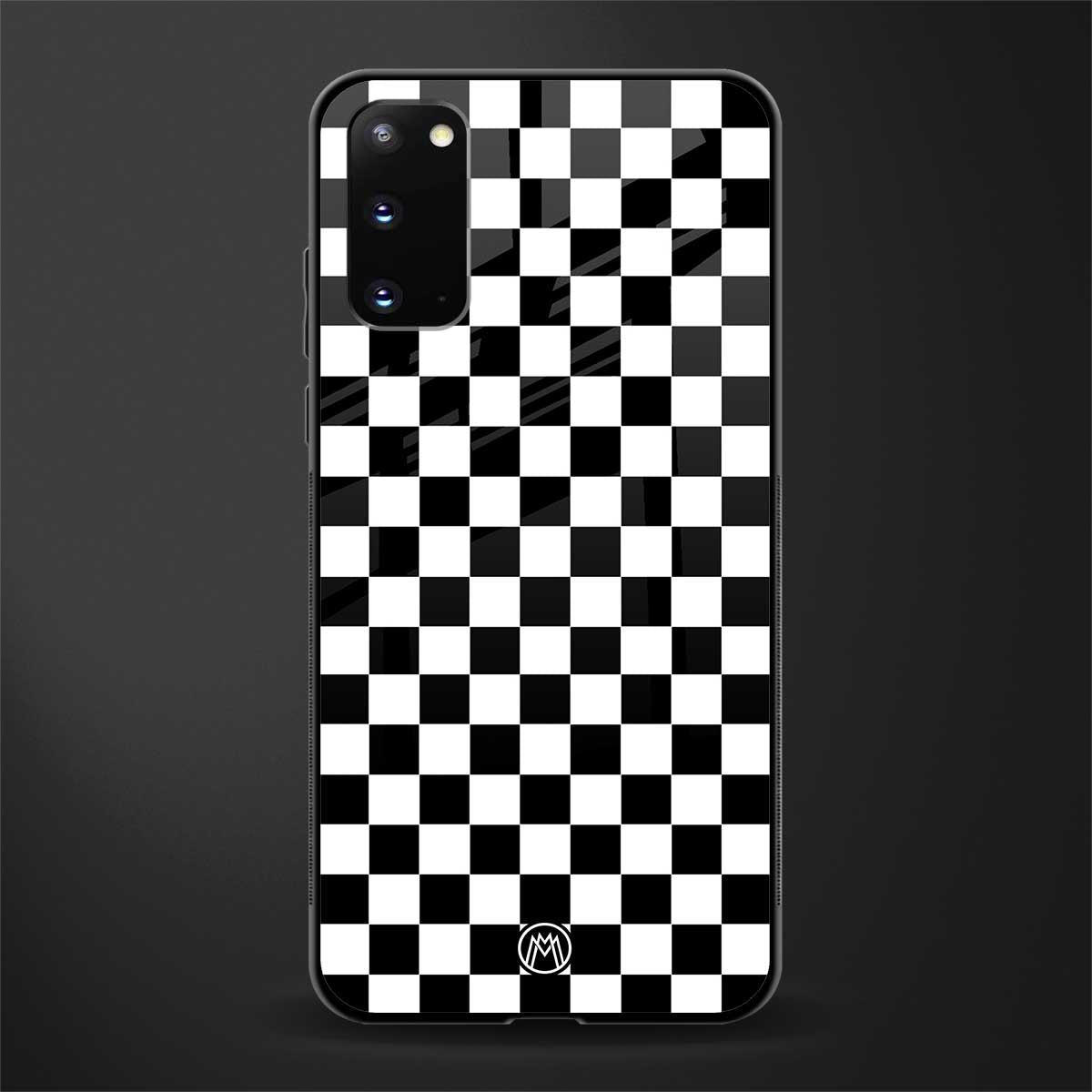 black & white check pattern glass case for samsung galaxy s20 image