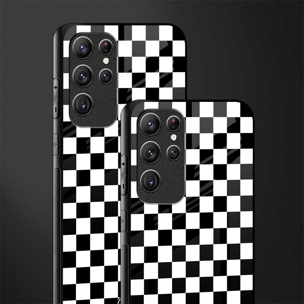 black & white check pattern glass case for samsung galaxy s22 ultra 5g image-2