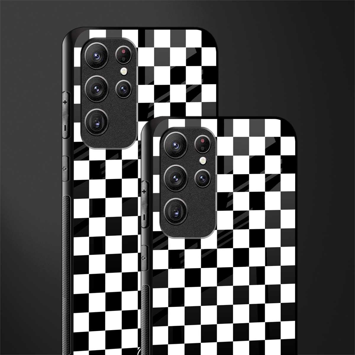 black & white check pattern glass case for samsung galaxy s22 ultra 5g image-2