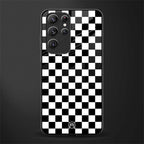 black & white check pattern glass case for samsung galaxy s21 ultra image