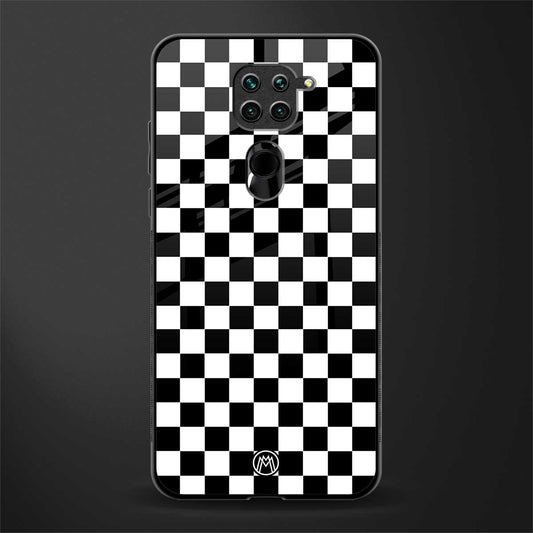 black & white check pattern glass case for redmi note 9 image