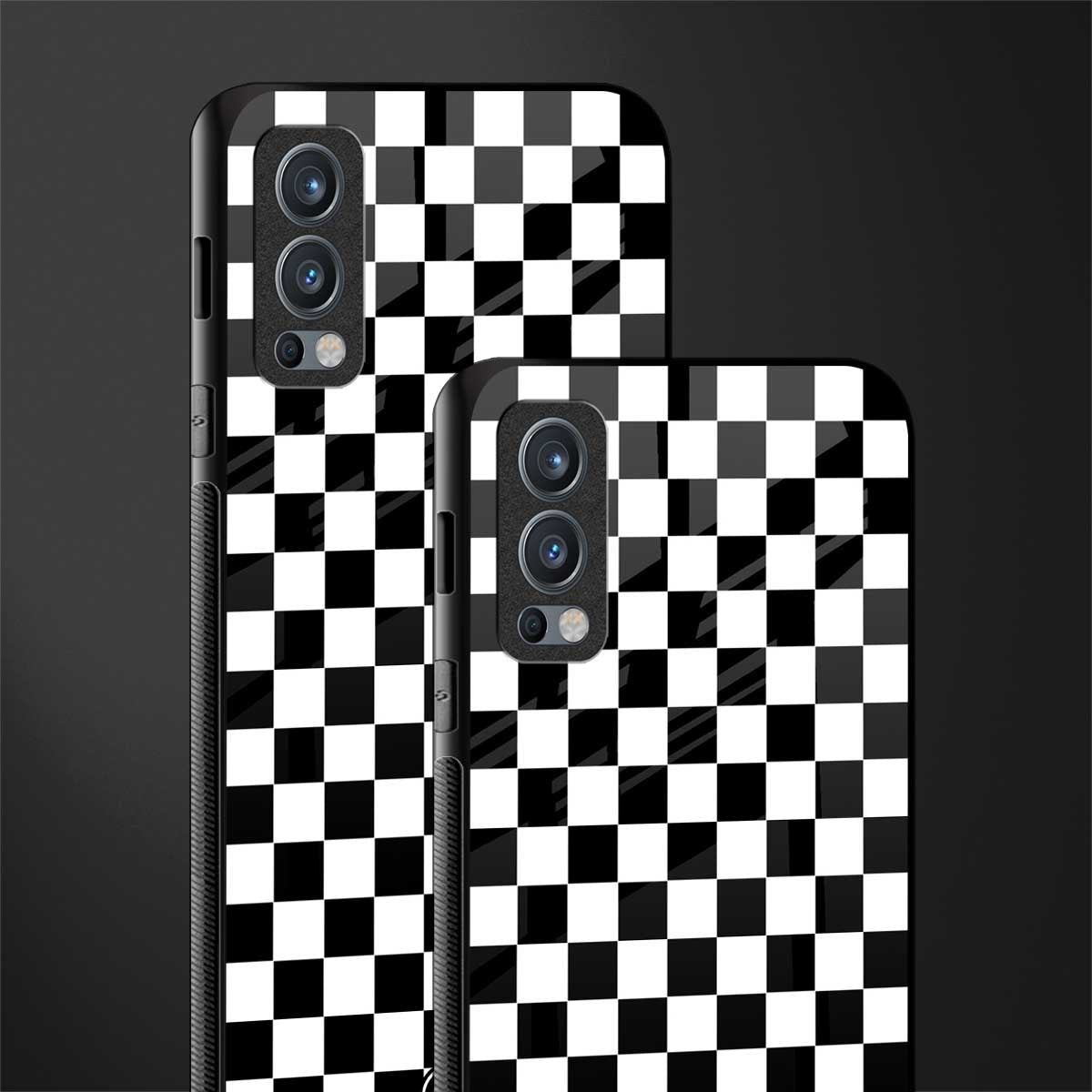 black & white check pattern glass case for oneplus nord 2 5g image-2