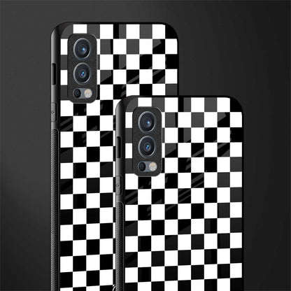 black & white check pattern glass case for oneplus nord 2 5g image-2