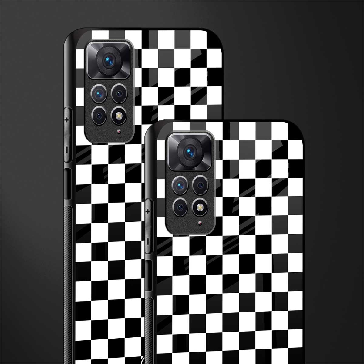black & white check pattern glass case for redmi note 11 pro image-2
