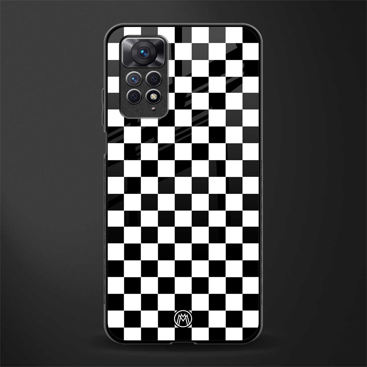 black & white check pattern glass case for redmi note 11 image