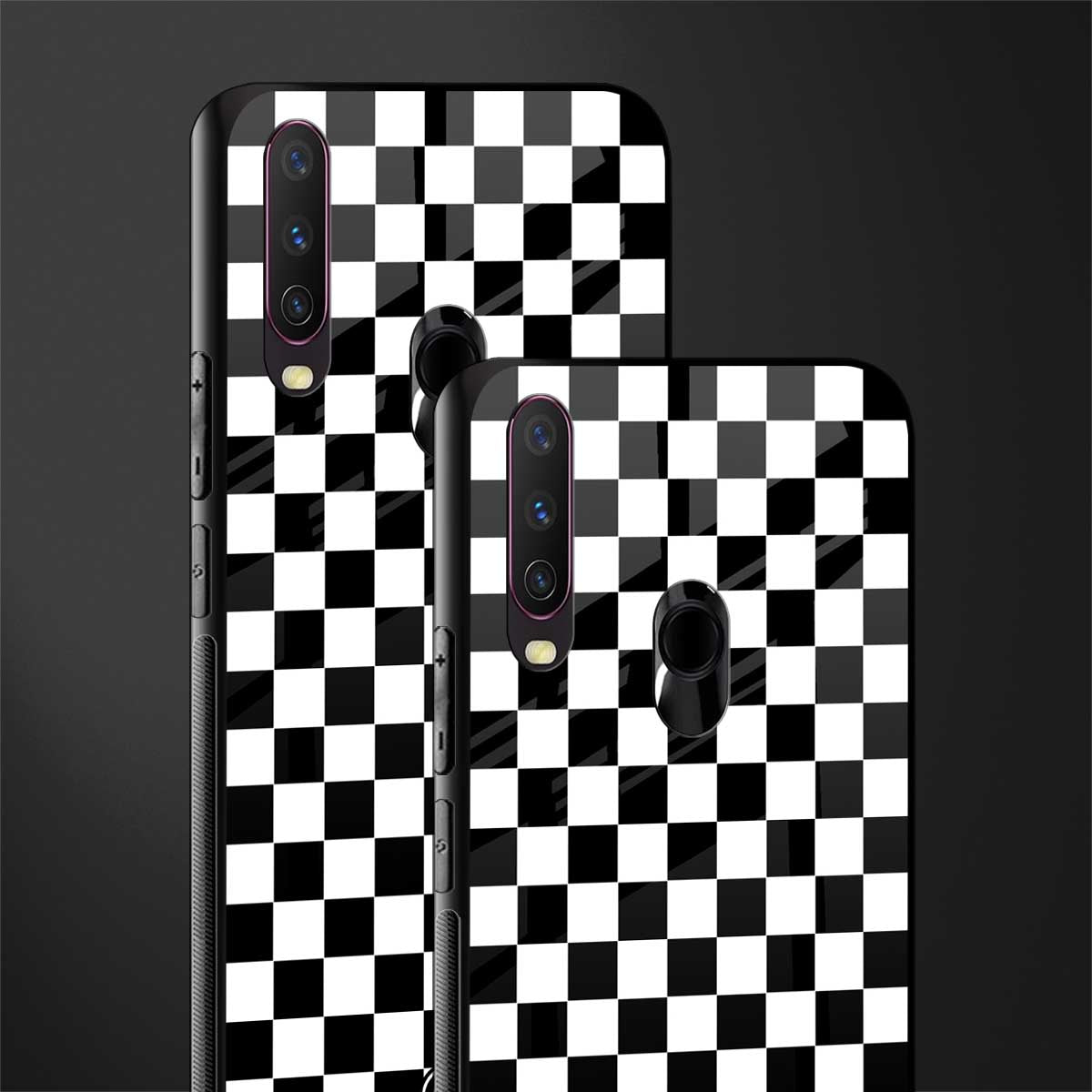 black & white check pattern glass case for vivo y12 image-2