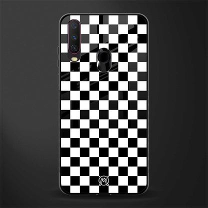 black & white check pattern glass case for vivo y15 image
