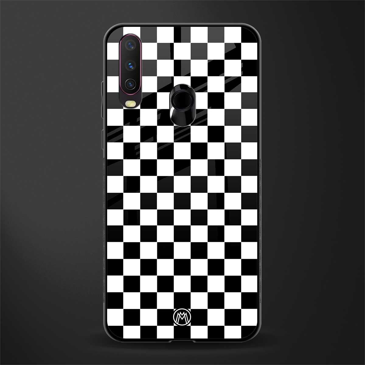black & white check pattern glass case for vivo y17 image