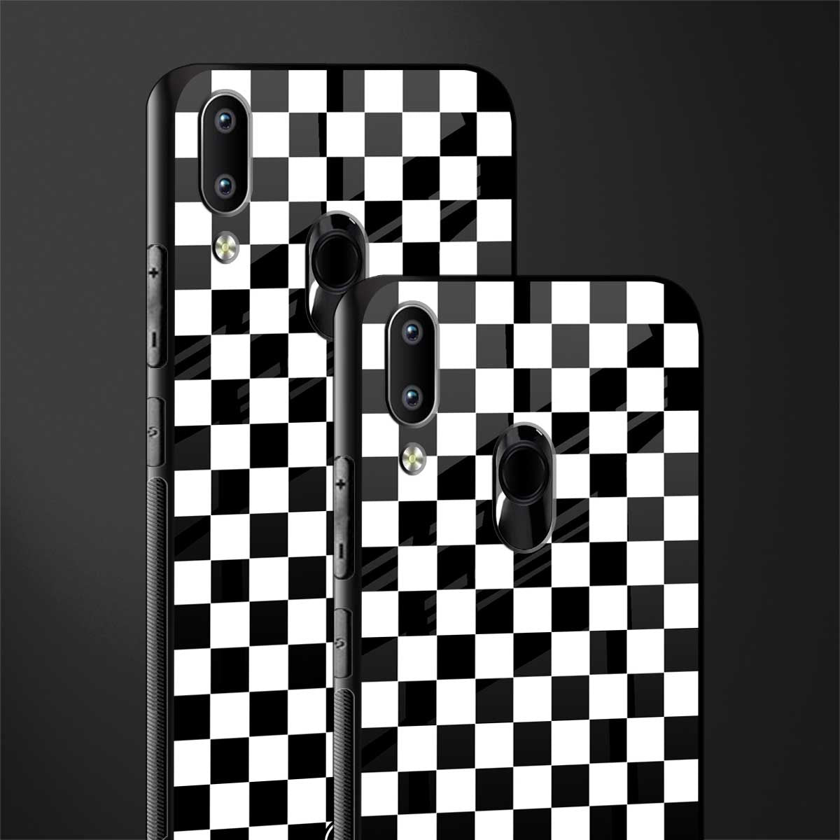black & white check pattern glass case for vivo y95 image-2