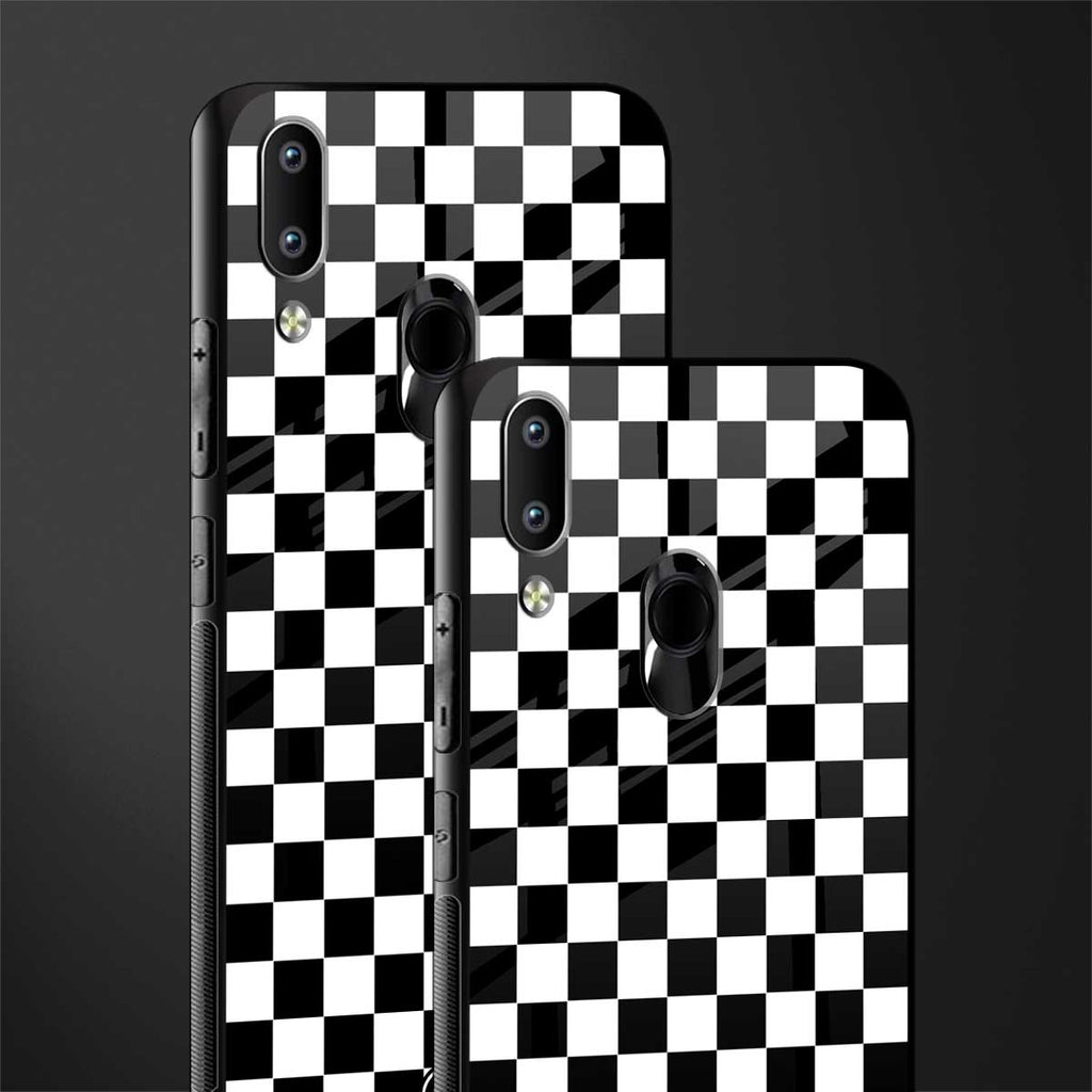 black & white check pattern glass case for vivo y93 image-2