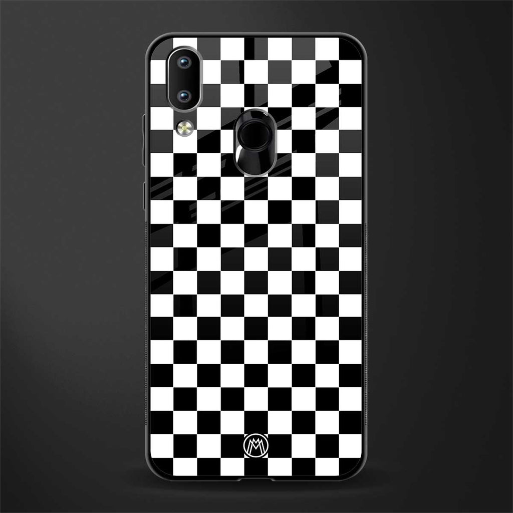 black & white check pattern glass case for vivo y93 image