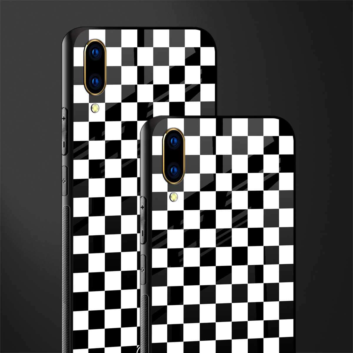 black & white check pattern glass case for vivo v11 pro image-2