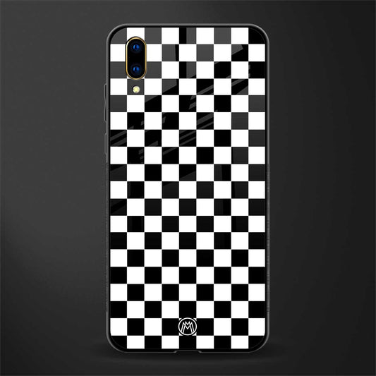 black & white check pattern glass case for vivo v11 pro image