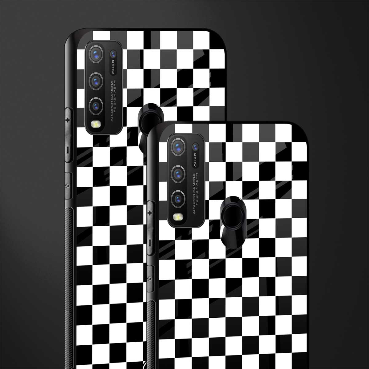 black & white check pattern glass case for vivo y50 image-2