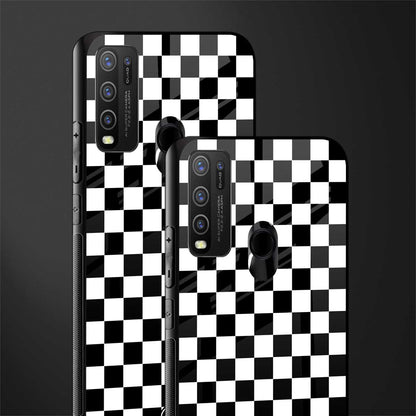 black & white check pattern glass case for vivo y50 image-2