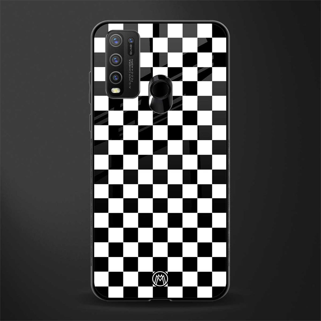 black & white check pattern glass case for vivo y50 image