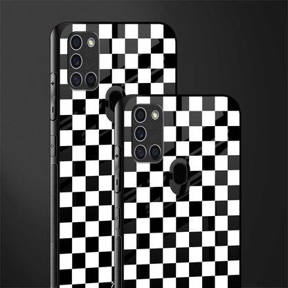 black & white check pattern glass case for samsung galaxy a21s image-2