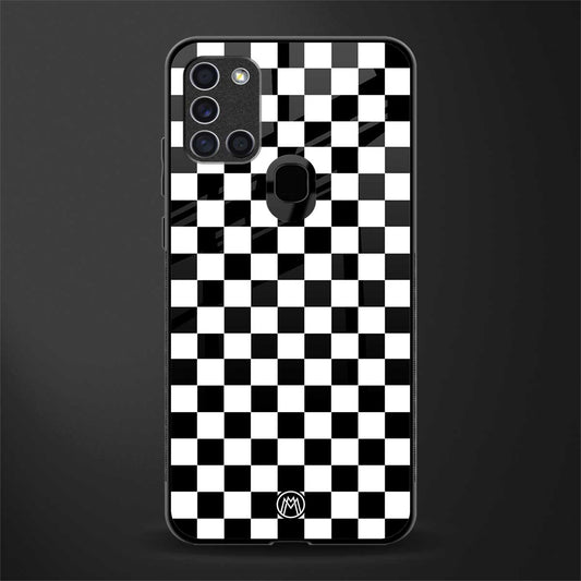 black & white check pattern glass case for samsung galaxy a21s image