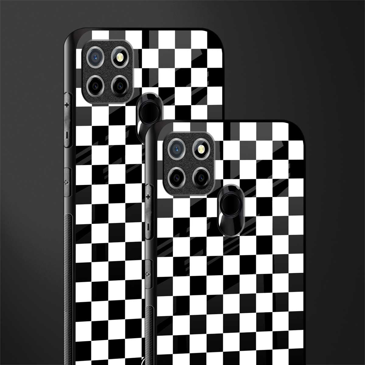 black & white check pattern glass case for realme c25 realme c25s image-2