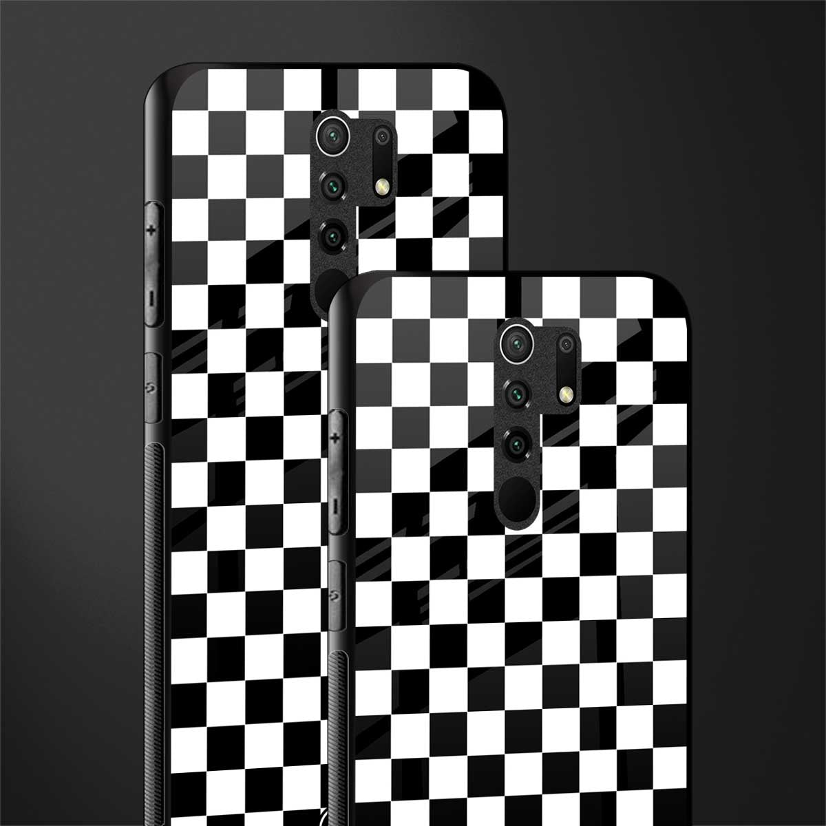 black & white check pattern glass case for redmi 9 prime image-2