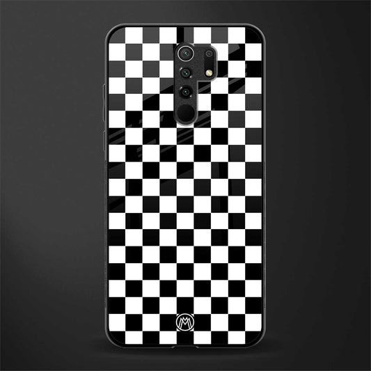 black & white check pattern glass case for redmi 9 prime image