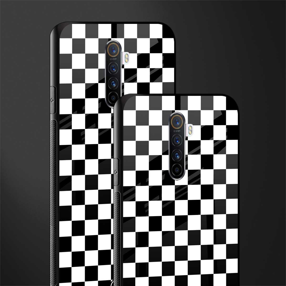 black & white check pattern glass case for realme x2 pro image-2