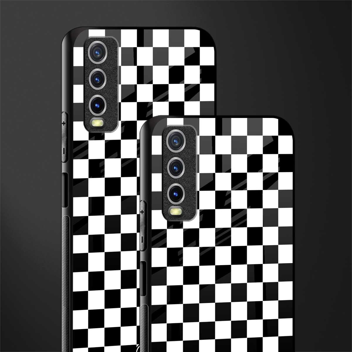 black & white check pattern glass case for vivo y20 image-2