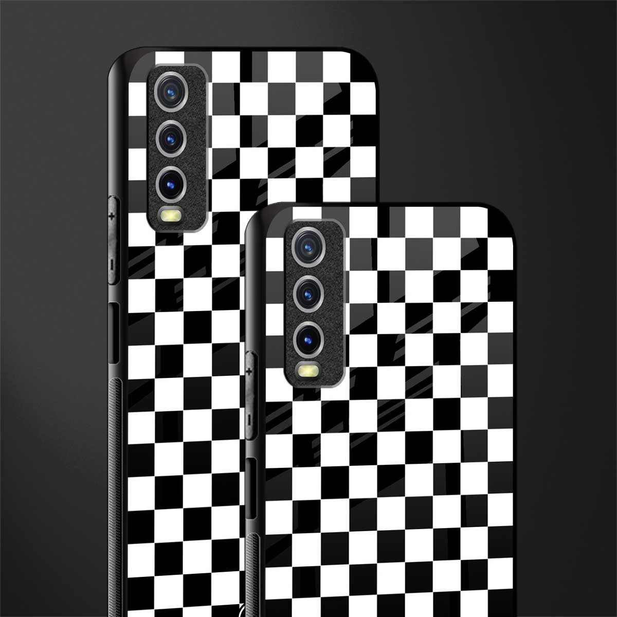 black & white check pattern glass case for vivo y12s image-2