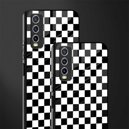 black & white check pattern glass case for vivo y12s image-2