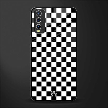 black & white check pattern glass case for vivo y20 image