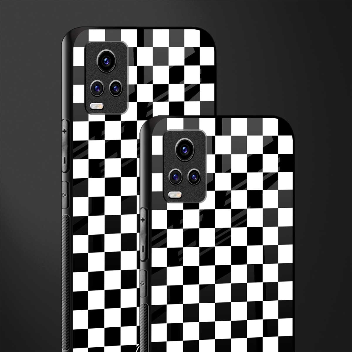 black & white check pattern glass case for vivo v20 image-2