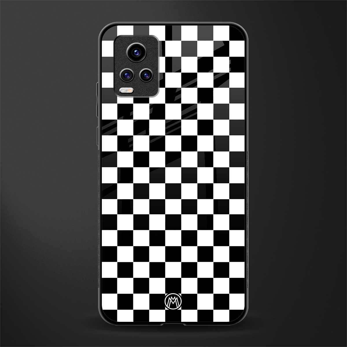 black & white check pattern glass case for vivo v20 image
