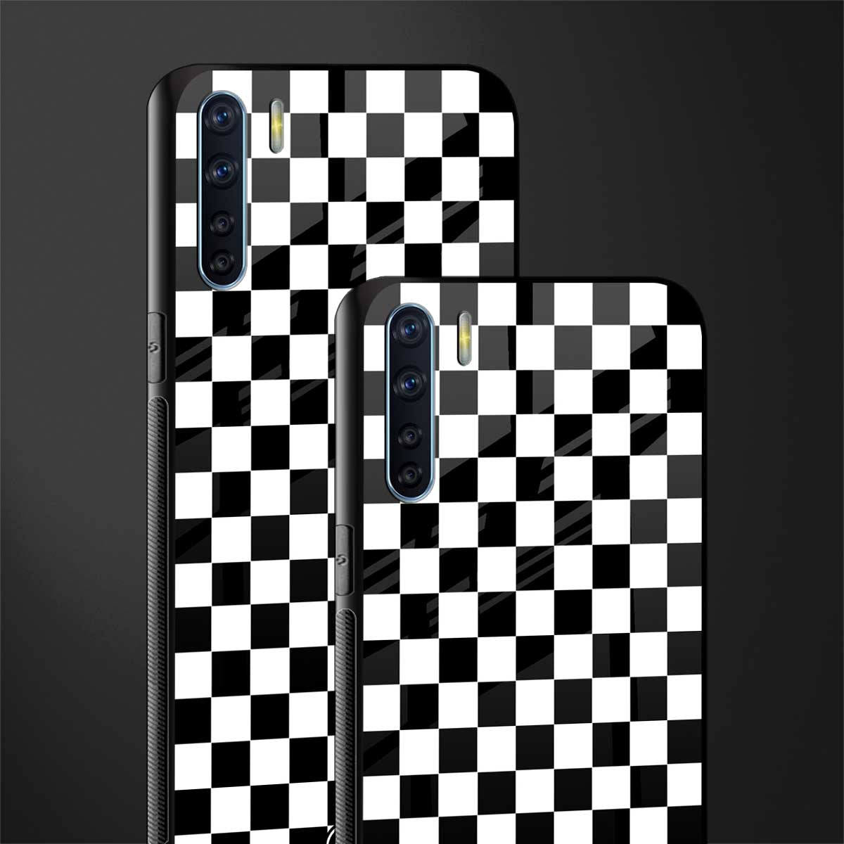 black & white check pattern glass case for oppo f15 image-2
