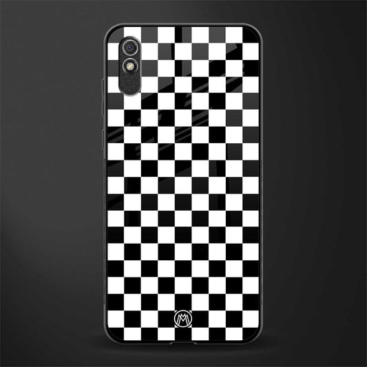 black & white check pattern glass case for redmi 9i image