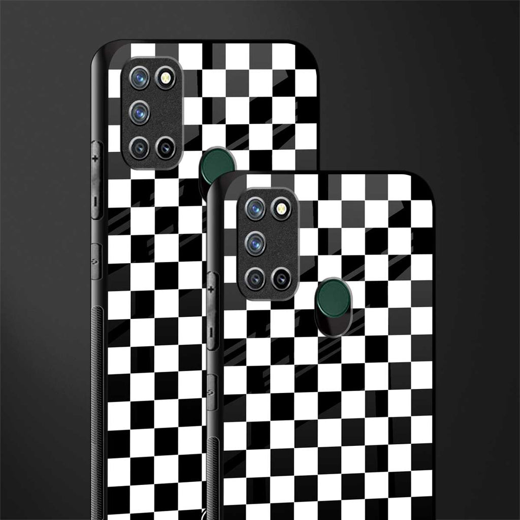 black & white check pattern glass case for realme 7i image-2