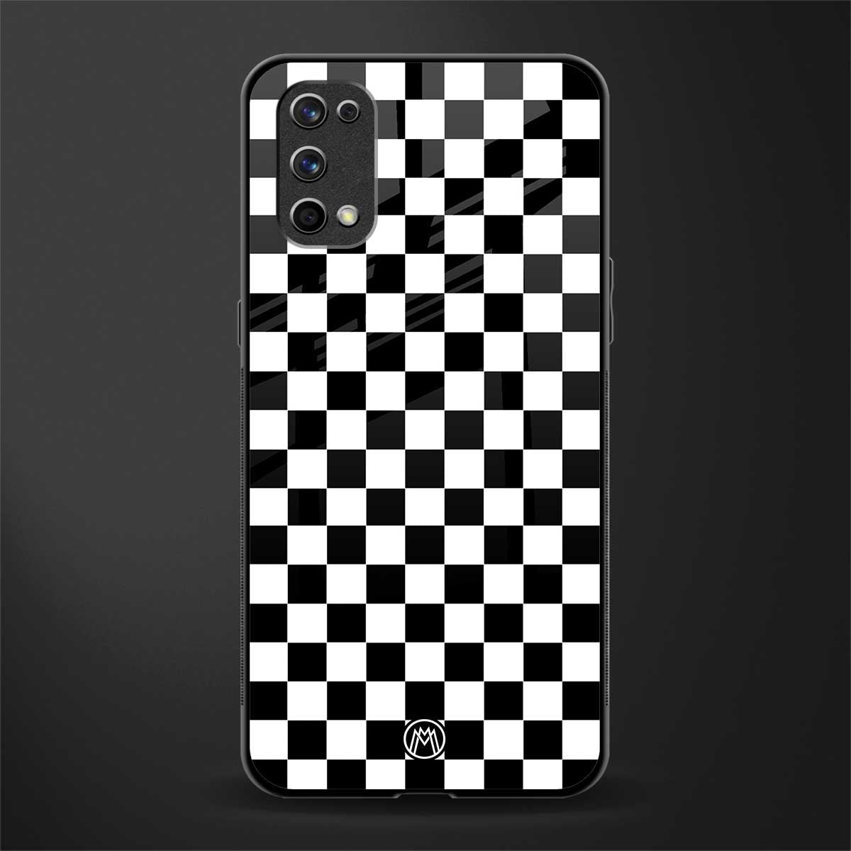 black & white check pattern glass case for realme 7 pro image