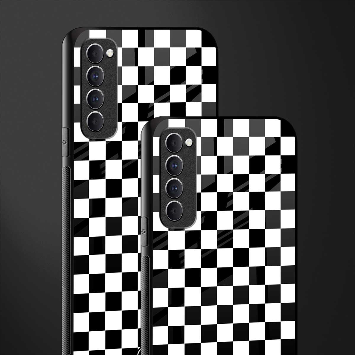 black & white check pattern glass case for oppo reno 4 pro image-2