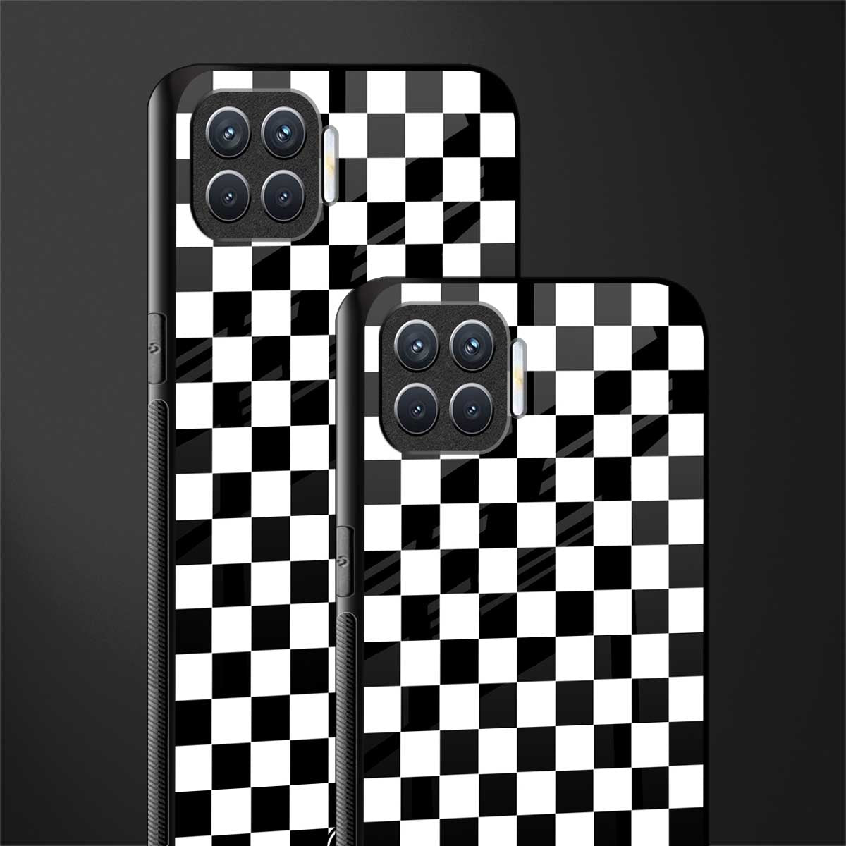 black & white check pattern glass case for oppo f17 pro image-2