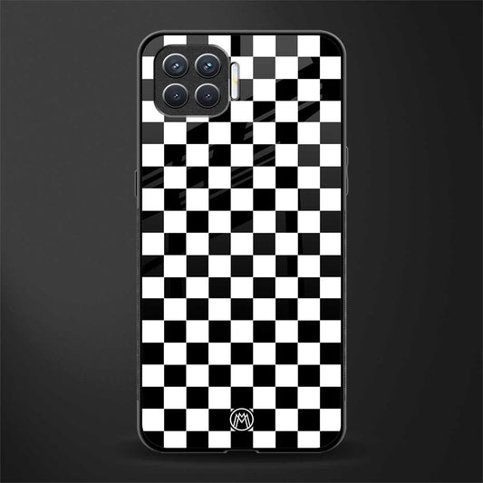 black & white check pattern glass case for oppo f17 pro image