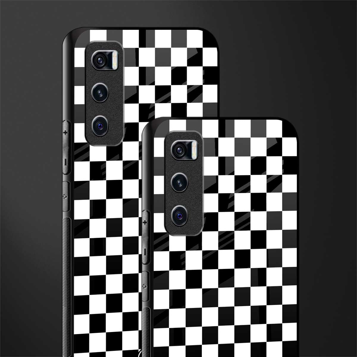 black & white check pattern glass case for vivo v20 se image-2