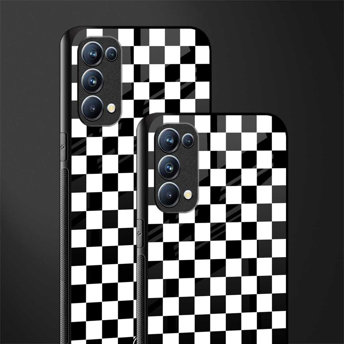 black & white check pattern glass case for oppo reno 5 pro image-2