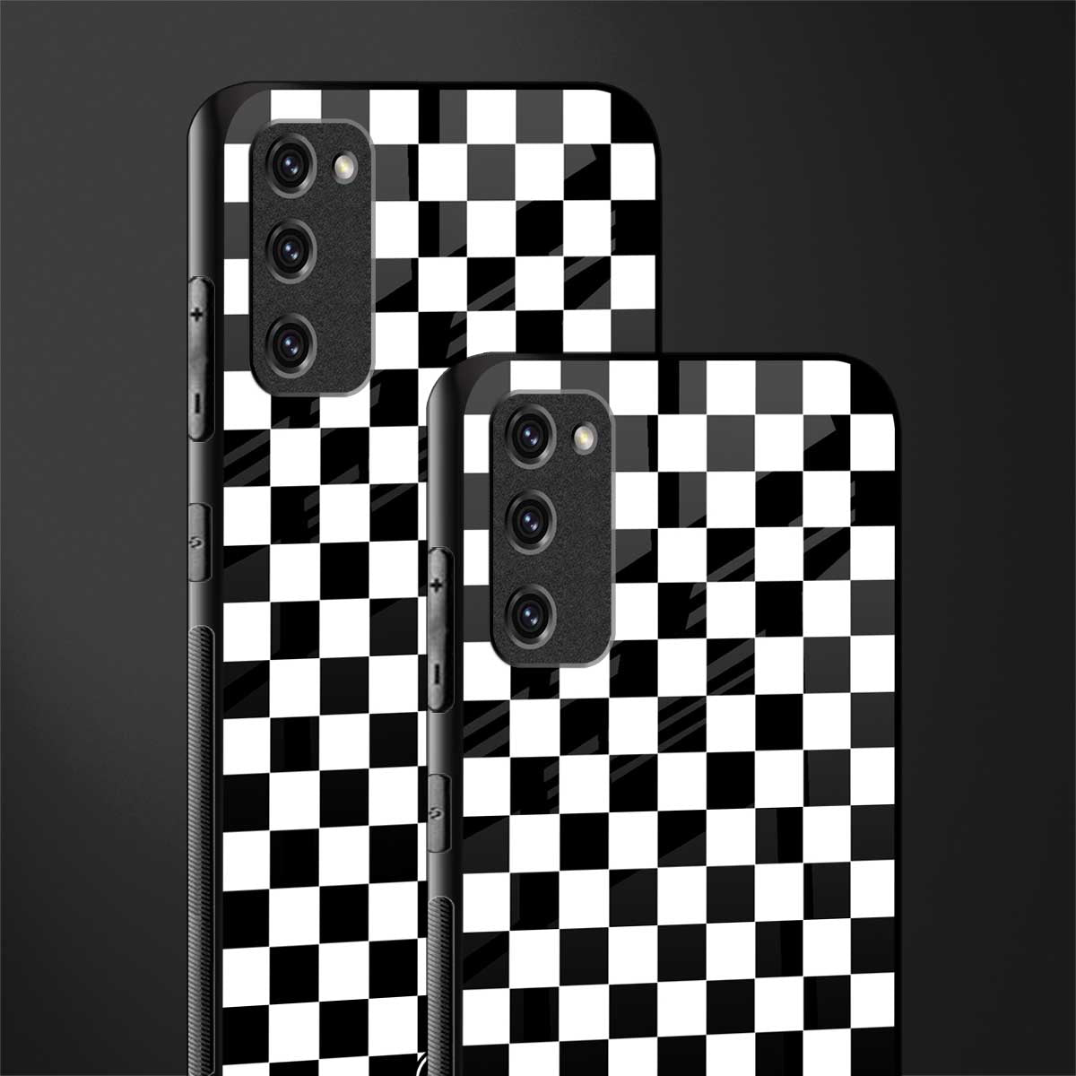 black & white check pattern glass case for samsung galaxy s20 fe image-2