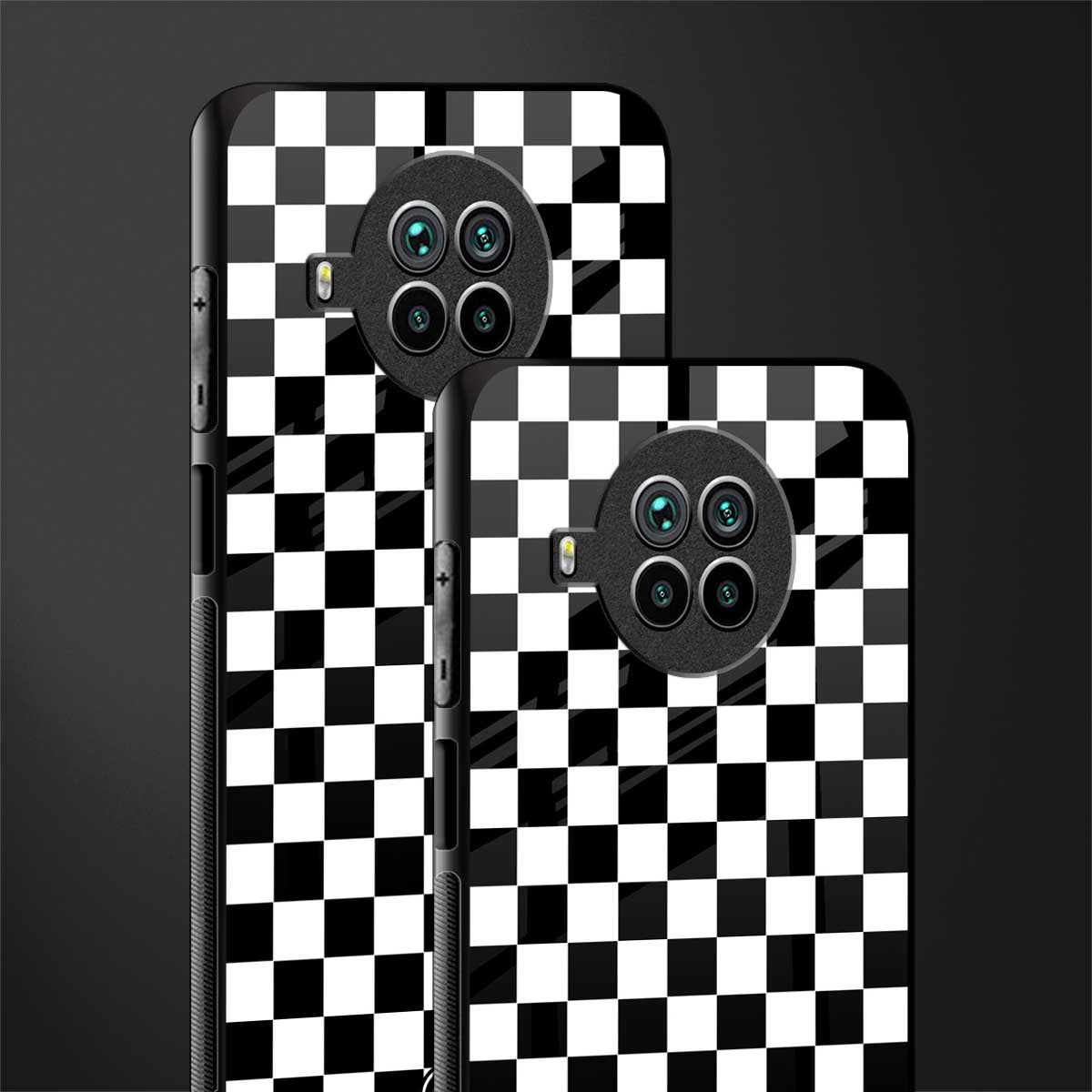 black & white check pattern glass case for mi 10i image-2